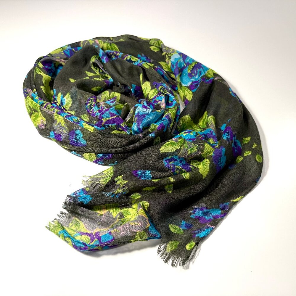 Croft & Barrow Scarf, Olive Green, Turquoise, Purple Chartreuse 20 x 72 inches